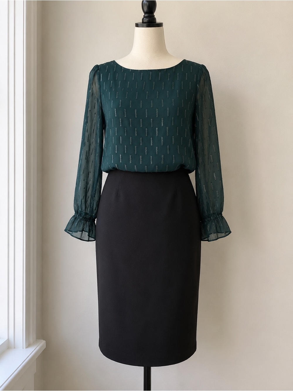 Banana Republic Emerald Green Metallic Lurex Sheer Blouse Womens Small